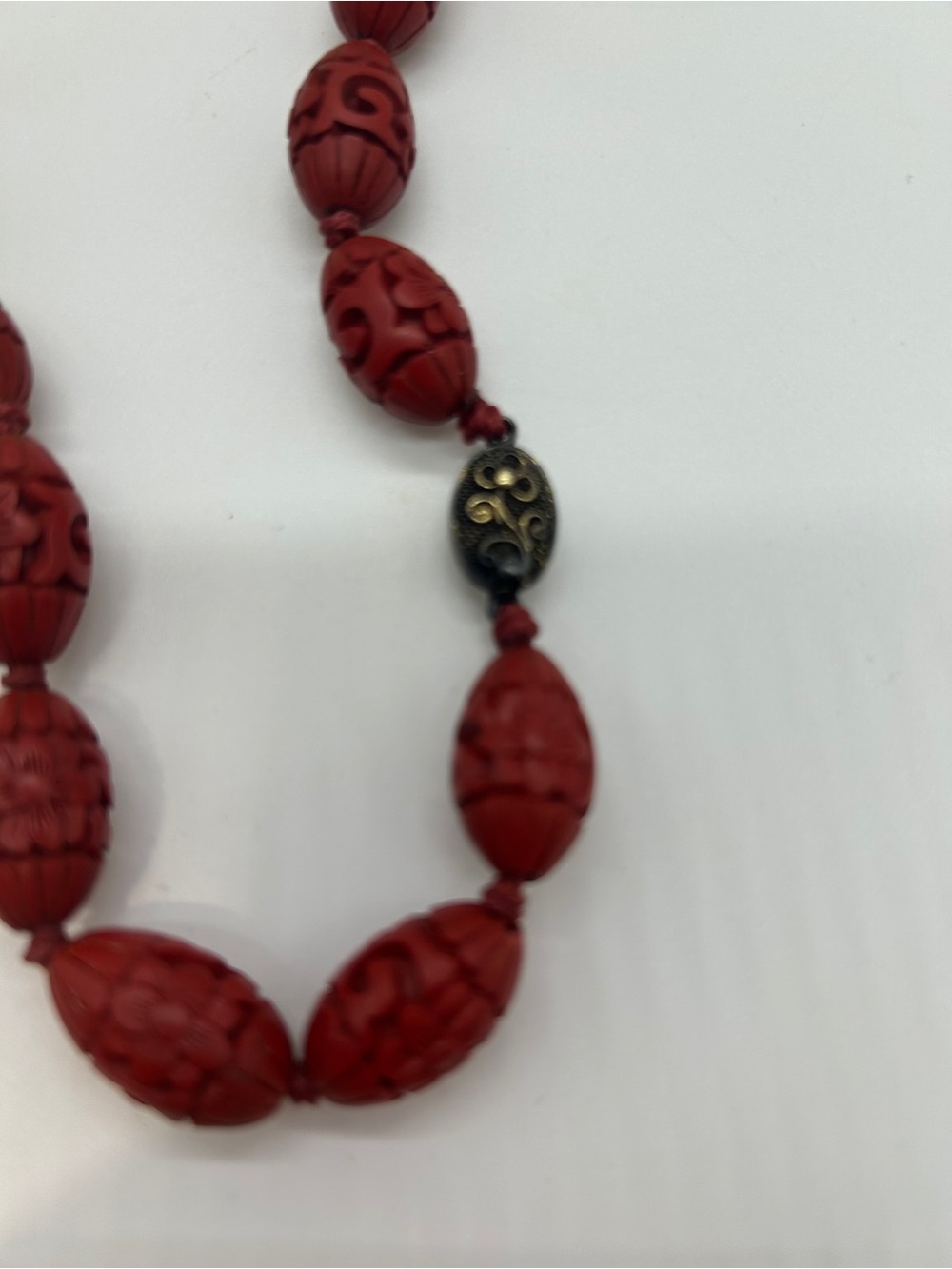 Vintage Cinnabar Chinese Carved Necklace